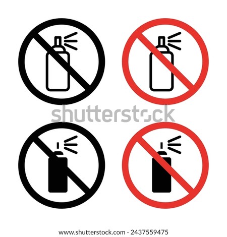 No Aerosol Spray Sign Icon Set. Forbidden Spray Graffti vector symbol in a black filled and outlined style. Vaporizing Ban Sign.