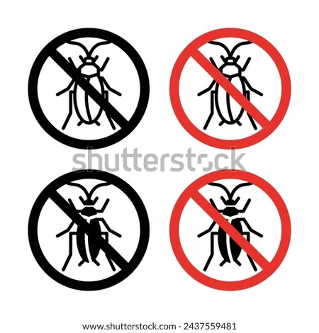 No Parasitic Insects Sign Icon Set. Forbidden Termite bug control vector symbol in a black filled and outlined style. Infestation Avoidance Sign.