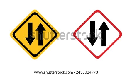 Similar – Image, Stock Photo Two traffic signs, a street lamp and some bushes are reflected in the water