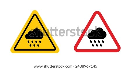 Rain warning sign. heavy rain cloud alert triangle sign in yellow color. storm caution vector symbol.