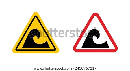 High sea waves warning sign. danger tsunami water wave caution sign. surf waves safety symbol.