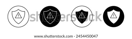 Shield exclamation icon set. high risk alert vector symbol. virus warning attention shield sign in black filled and outlined style.