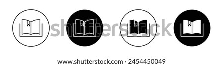 Book bookmark icon set. study book favorite page mark ribbon vector symbol in black filled and outlined style.