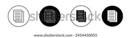 Duplicate icon set. copy document data vector symbol. matching file sign. replica icon in black filled and outlined style.