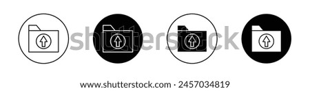 Folder upload icon set. upload data file vector symbol in black filled and outlined style.