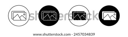 Picture icon set. photograph vector symbol. gallery web sign. image photo pictogram in black filled and outlined style.