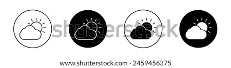 Cloud sun icon set. rainy or cloudy weather forecast vector symbol in black filled and outlined style.
