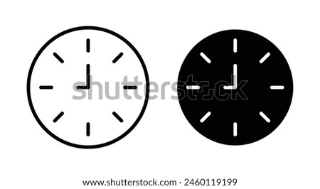 Clock nine icon set. 9 am or pm vector symbol in black filled and outlined style.