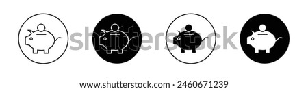 Piggy bank icon set. save money vector symbol. deposit savings sign in black filled and outlined style.