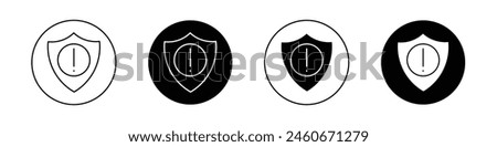 Shield exclamation icon set. high risk security vector symbol. danger protection sign in black filled and outlined style.
