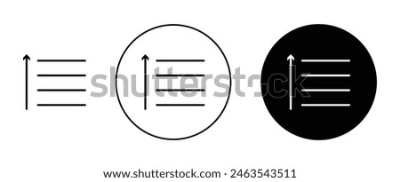 Sort amount up icon set. sort arrow filter button vector symbol in black filled and outlined style.