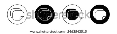 Sticker icon set. Paper sticker peel off vector symbol. strong sticky glue label sign. round sticker icon in black filled and outlined style.
