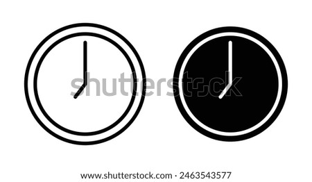 Clock seven icon set. 7 am vector symbol. 7pm time sign in black filled and outlined style.