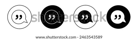 Comment quote icon set. definition or description vector symbol. feedback dialog bubble sign. speech text balloon icon in black filled and outlined style.