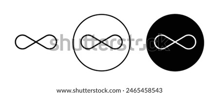 Infinity icon set. forever infinite loop vector symbol. unlimited numbers of cycles sign. endless process icon in black filled and outlined style.