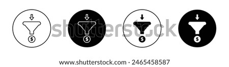 Sales Funnel icon set. conversion marketing funnel vector symbol. filtration sign. lead funnel icon in black filled and outlined style.