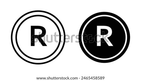 registered icon set. R register vector symbol. copy right trademark registered R sign in black filled and outlined style.