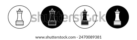 Chess queen icon set. chess crown piece vector symbol. chess game sign. Business strategy icon in black filled and outlined style.