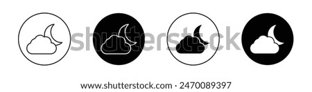 Cloud moon icon set. Night time vector symbol. Nighttime dream icon in black filled and outlined style.