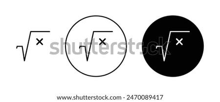 Square root icon set. math root number formula vector symbol. mathematic square root of x icon in black filled and outlined style.