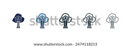 House tree icon set. treehouse vector symbol in black filled and outlined style.