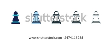 Chess pawn icon set. Soldier chess vector symbol in black filled and outlined style.