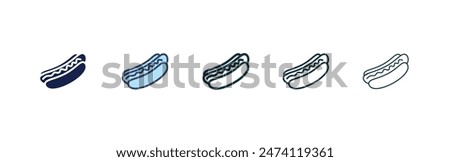 Hotdog icon set. hotdog with sausage lunch vector symbol. American picnic Hotdog sign in black filled and outlined style.