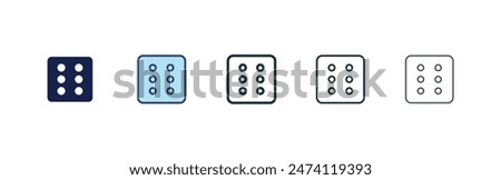 Dice six icon set. game 6 side dice vector symbol. six dots casino poker roll cube sign in black filled and outlined style.