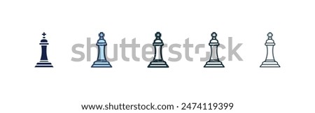 Chess king icon set. leadership chess king piece vector symbol in black filled and outlined style.