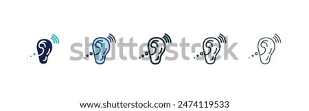 Assistive listening systems icon set. ear hear aid vector symbol in black filled and outlined style.