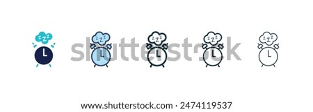 Alarm snooze icon set. alarm buzzer vector symbol. nap time sign. sleep time icon in black filled and outlined style.