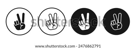 Hand peace line vector icon set.