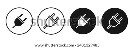 Plug vector icon set black filled and outlined style.