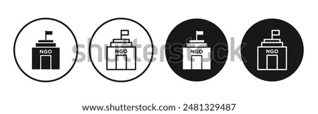 NGO Building vector icon set black filled and outlined style.