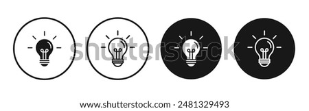 Lightbulb vector icon set black filled and outlined style.