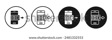 Send money smartphone vector icon set black filled and outlined style.