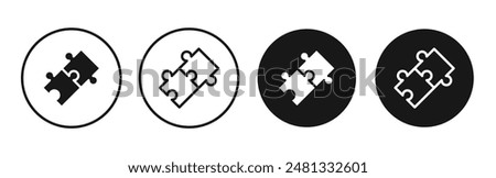 Puzzle pieces vector icon set black filled and outlined style.