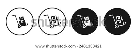 Dolly flatbed vector icon set black filled and outlined style.