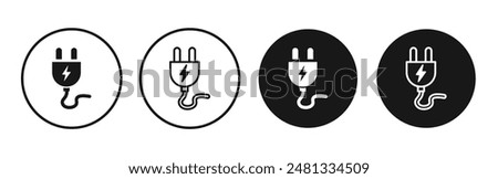 Plug vector icon set black filled and outlined style.