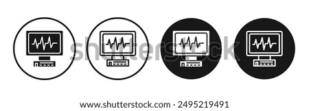 EKG monitor vector icon set black filled and outlined style.