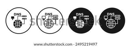 DNS vector icon set black filled and outlined style.