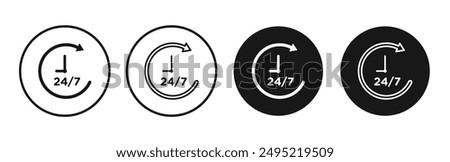 24 7 vector icon set black filled and outlined style.