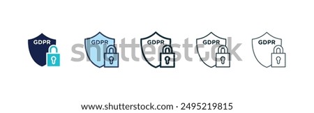 GDPR shield vector icon set black filled and outlined style.