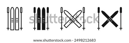 skiing iconicon vector collection in outlined and solid style