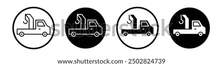 Car crane vector icon set black filled and outlined style.