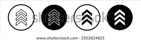 Chevrons vector icon set black filled and outlined style.