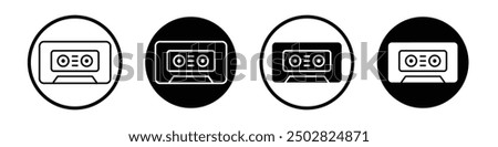 Cassette tape vector icon set black filled and outlined style.