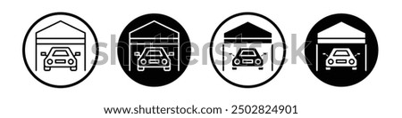 Car garage vector icon set black filled and outlined style.