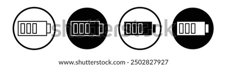 Battery vector icon set black filled and outlined style.