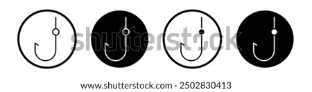 Fishing Hook vector icon set black filled and outlined style.